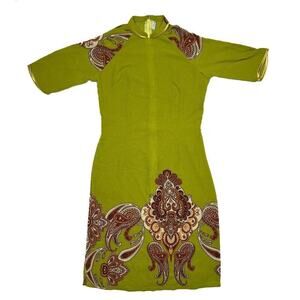 Kim Lai Ao Dai Cheongsam Mini Dress Green Silk Paisley Women's S Traditional